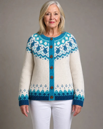 Eva vintage Fair-Isle cardigan for women, straight front view