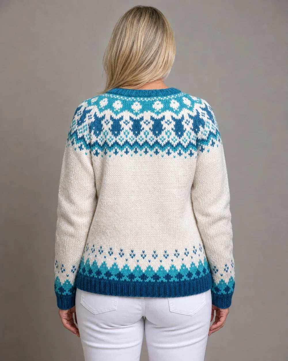 Eva vintage Fair-Isle cardigan for women, true back view