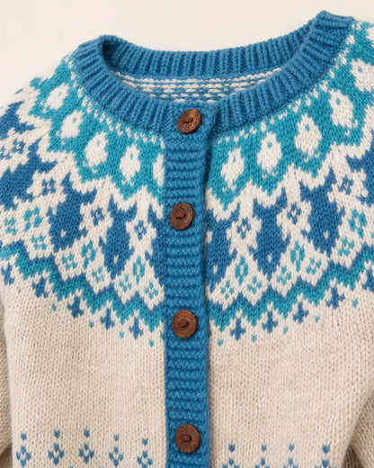 Eva vintage Fair-Isle cardigan for women, knit pattern and button detail