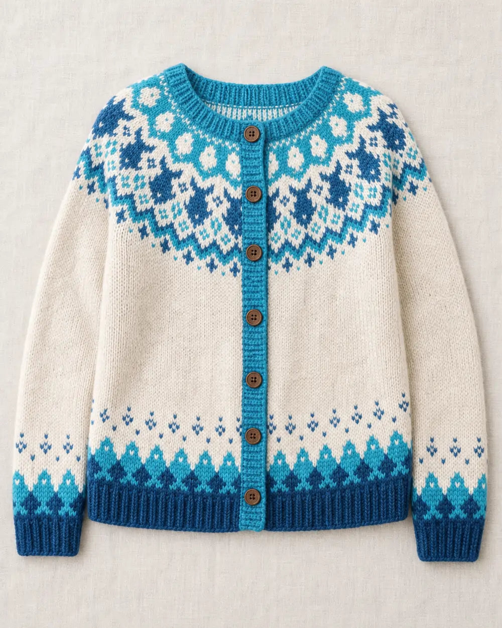 Eva vintage Fair-Isle cardigan for women, product-only flat lay