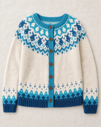 Eva vintage Fair-Isle cardigan for women, product-only flat lay
