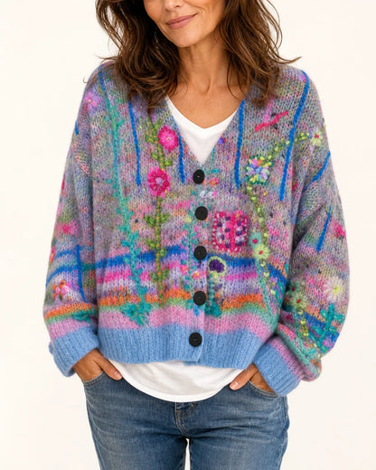 Everly printed cropped cardigan for women, blue hero view