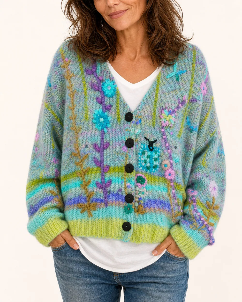 Everly printed cropped cardigan for women, green colourway