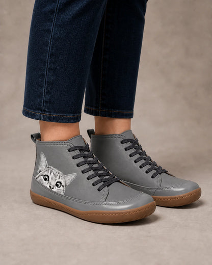 Cat Motif High-Top Casual Boots, grey hero. — velma-grey-07-variant-hero.webp