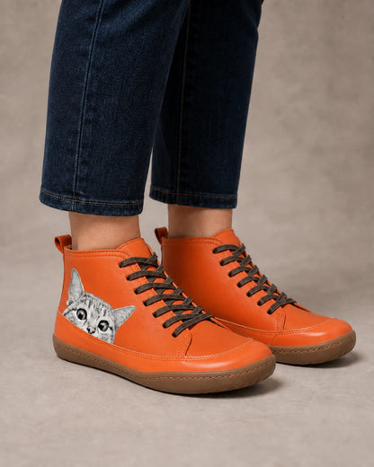 Cat Motif High-Top Casual Boots, orange hero. — velma-orange-05-variant-hero.webp
