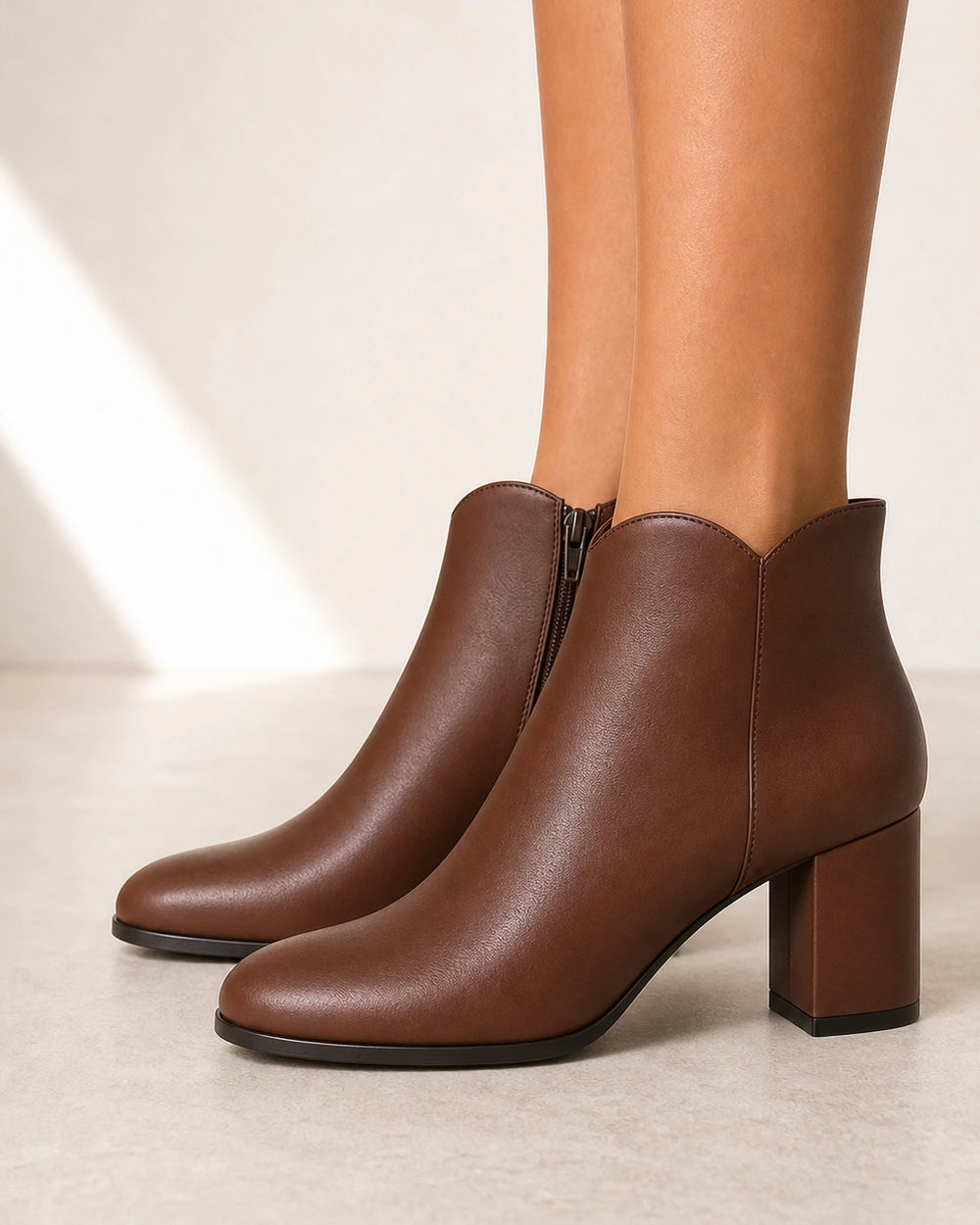 Women's American-style chunky-heel ankle boots, lateral profile.