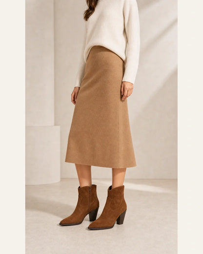 Brown suede western ankle boots, second styling without distortion.