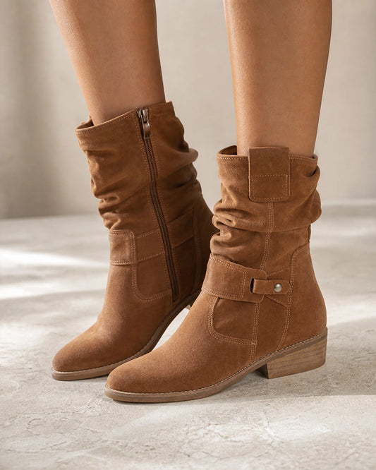 Bottines femme Emilia en suédine à tige plissée — image 1