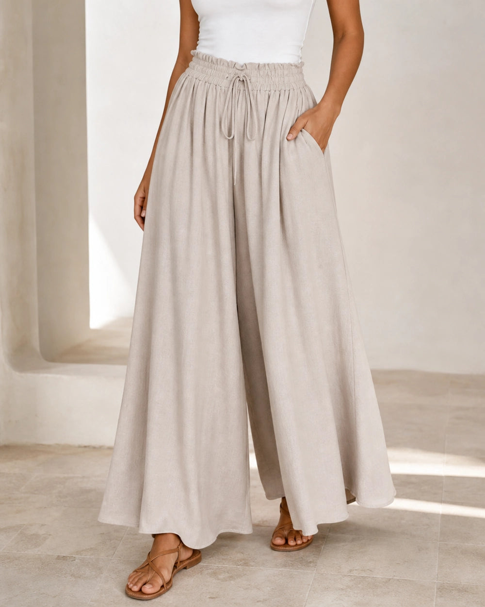 Pantalon femme taille haute à jambe large — image