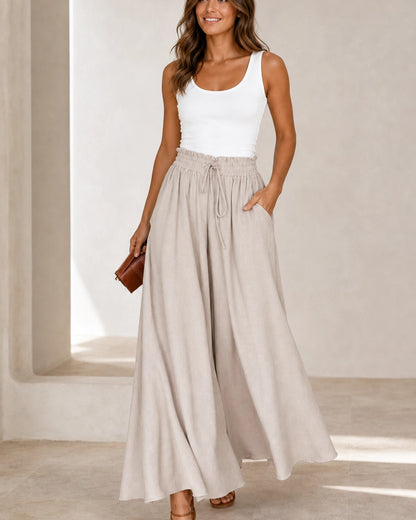 Pantalon femme taille haute à jambe large — image