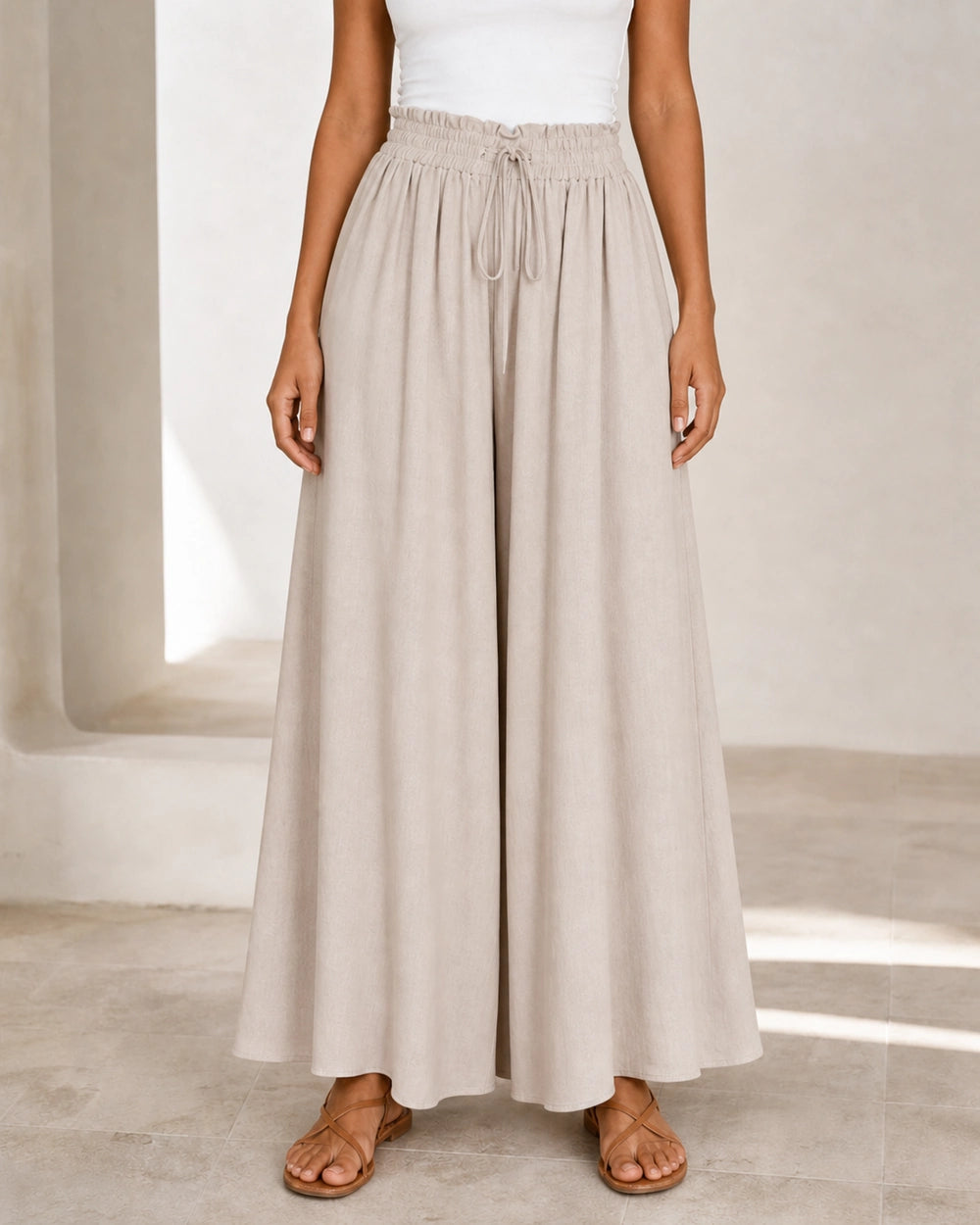 Pantalon femme taille haute à jambe large — image