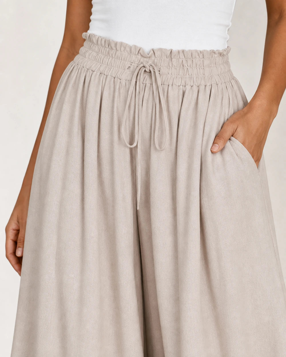 Pantalon femme taille haute à jambe large — image