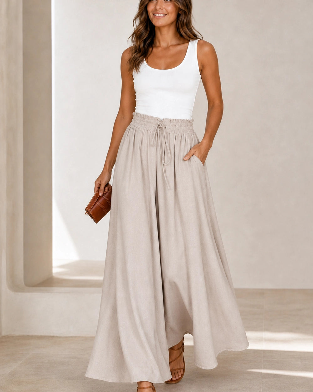 Pantalon femme taille haute à jambe large — image