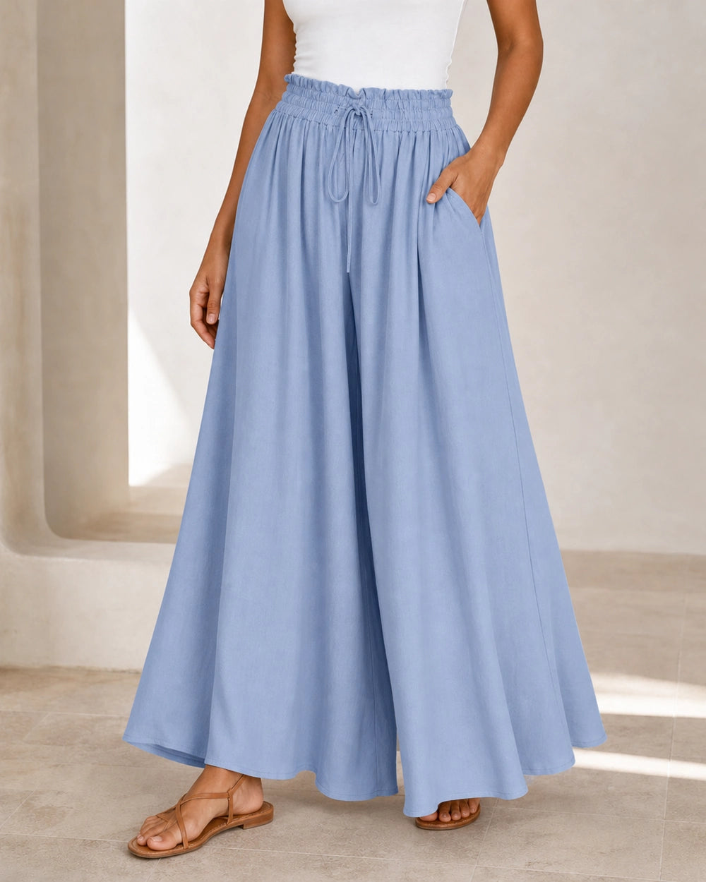 Pantalon femme taille haute à jambe large — image