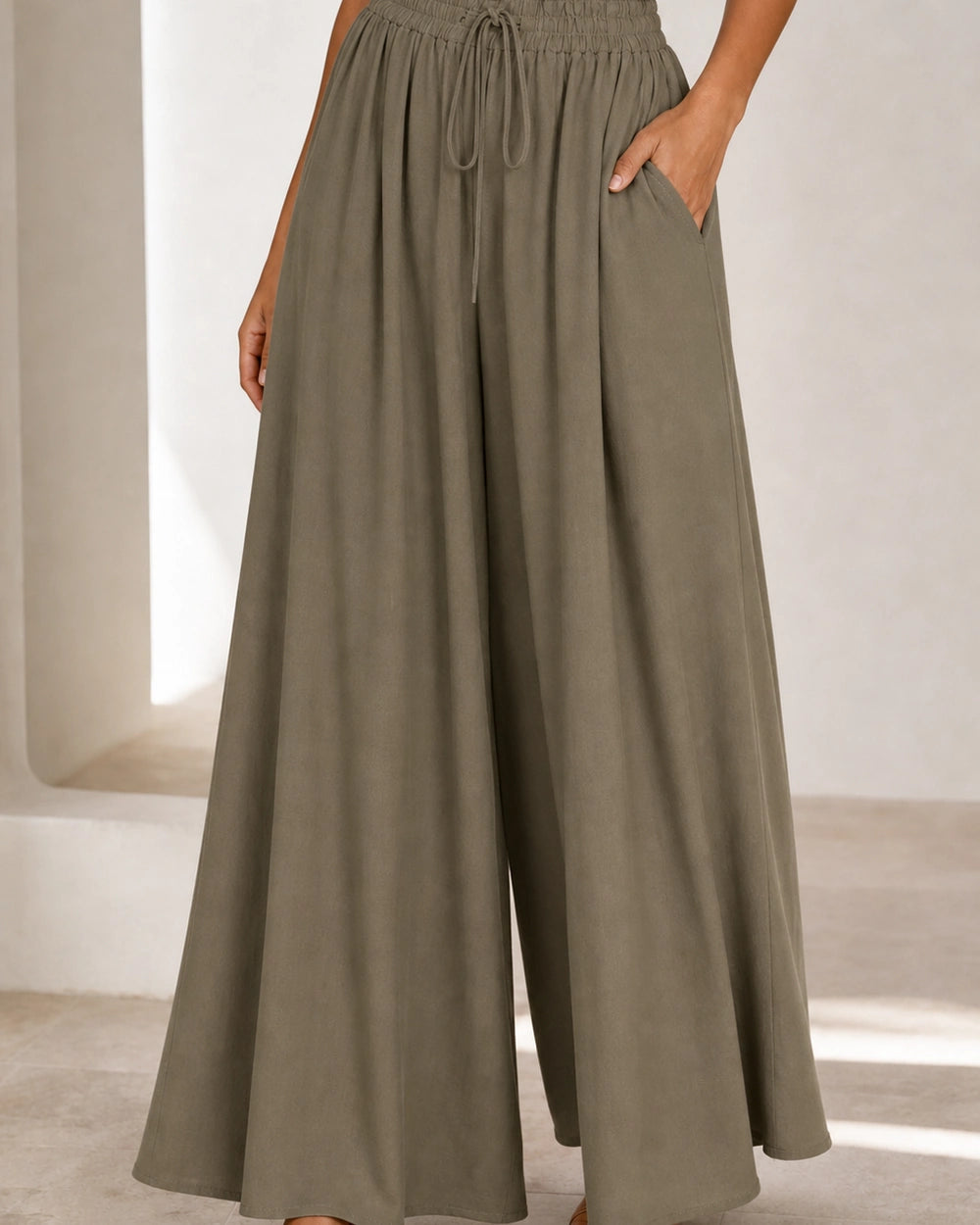 Pantalon femme taille haute à jambe large — image