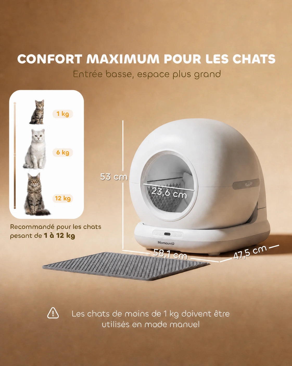 Litière Automatique pour Chat 72 L – Autonettoyante, Application et Capteurs de Sécurité, Blanc – vue 4