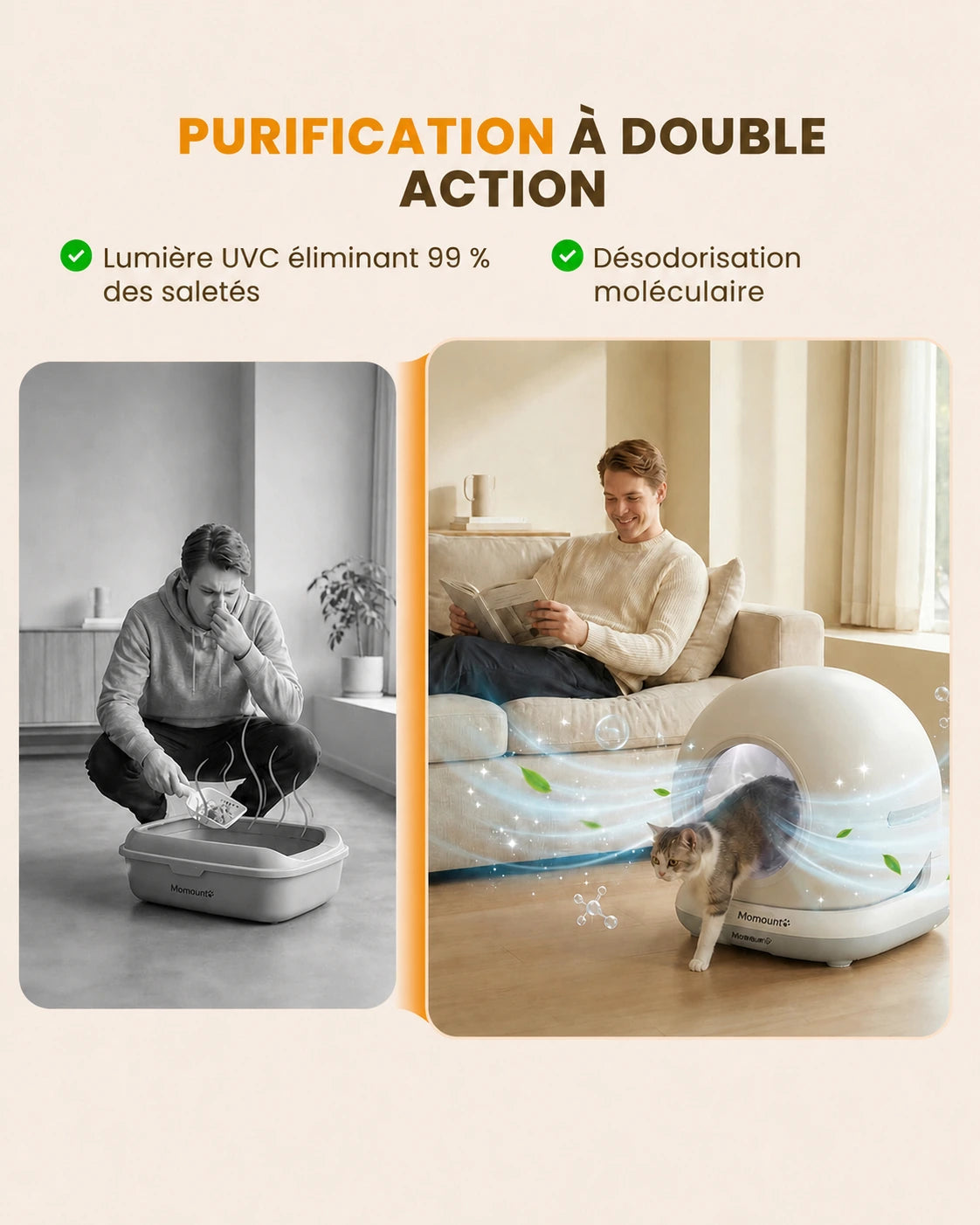 Litière Automatique pour Chat 72 L – Autonettoyante, Application et Capteurs de Sécurité, Blanc – vue 6