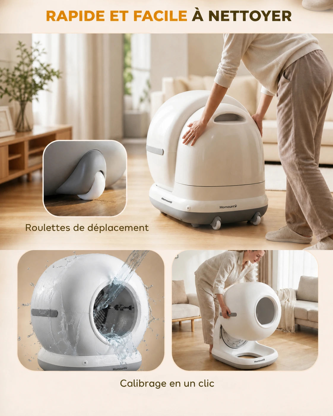 Litière Automatique pour Chat 72 L – Autonettoyante, Application et Capteurs de Sécurité, Blanc – vue 9