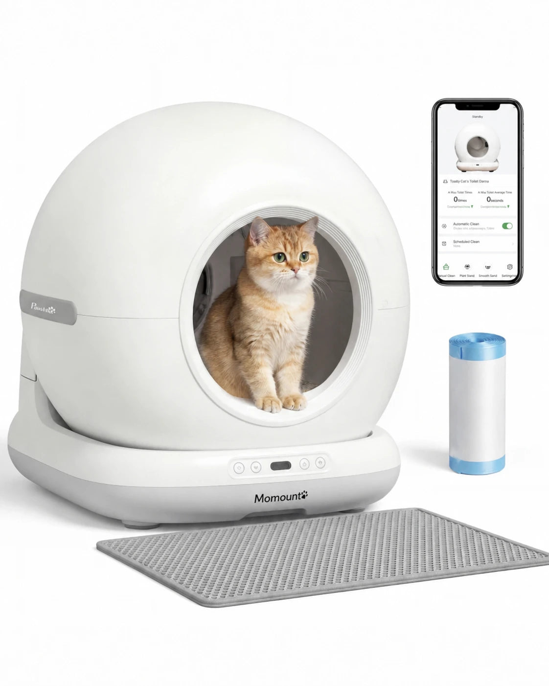 Litière Automatique pour Chat 72 L – Autonettoyante, Application et Capteurs de Sécurité, Blanc – vue 13