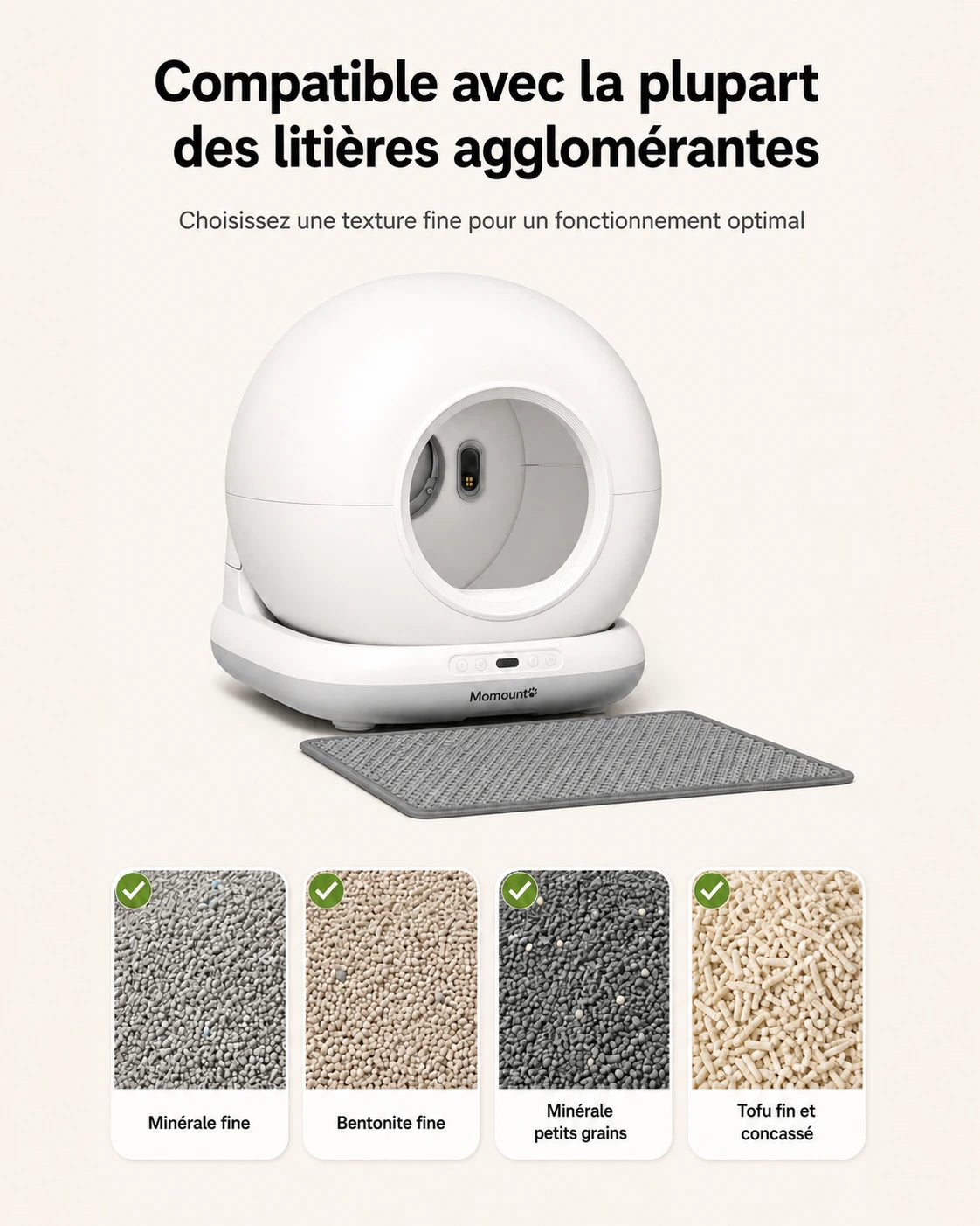 Litière Automatique pour Chat 72 L – Autonettoyante, Application et Capteurs de Sécurité, Blanc – vue 2